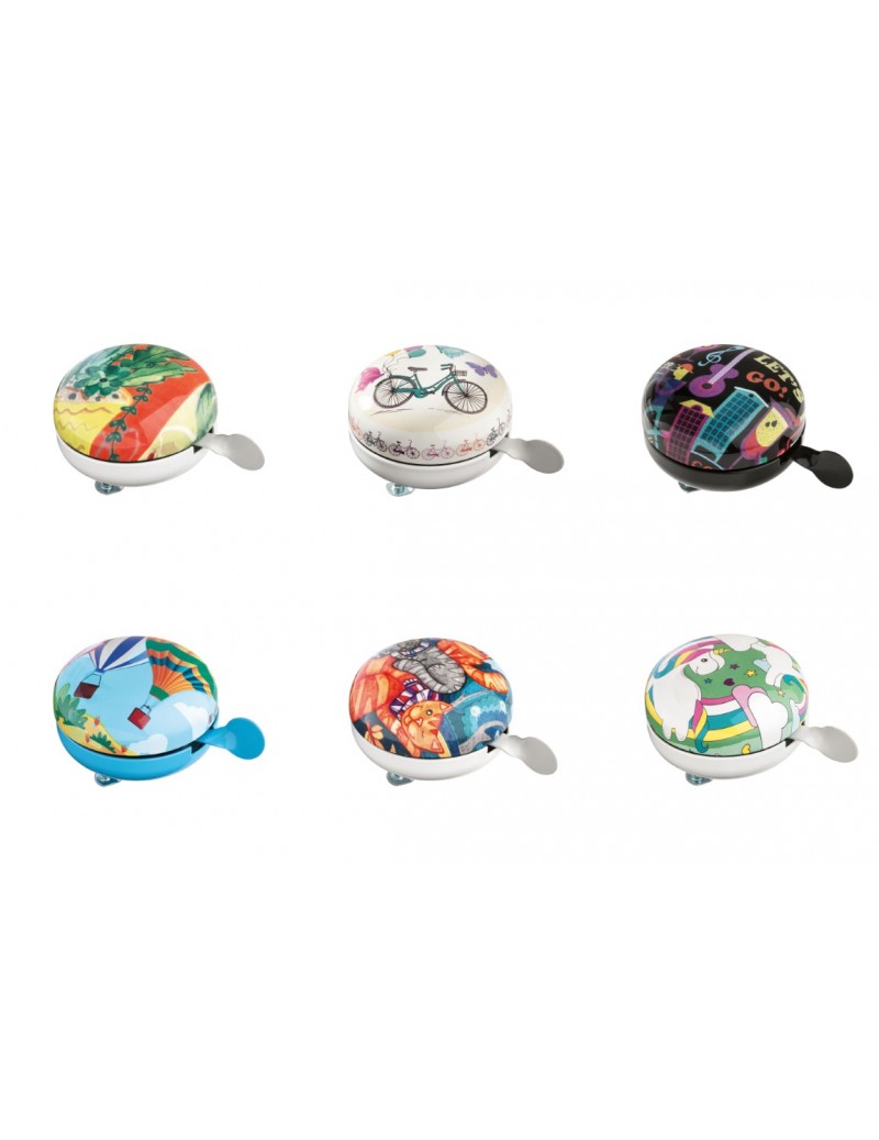 Kovový zvonek velký na kolo modrý s motivem létajících balónů 8 cm BRANDANI