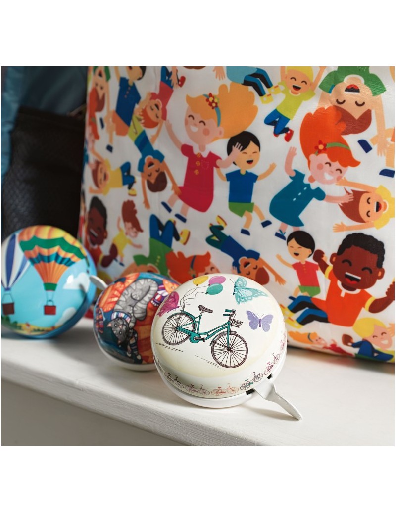 Kovový zvonek velký na kolo modrý s motivem létajících balónů 8 cm BRANDANI