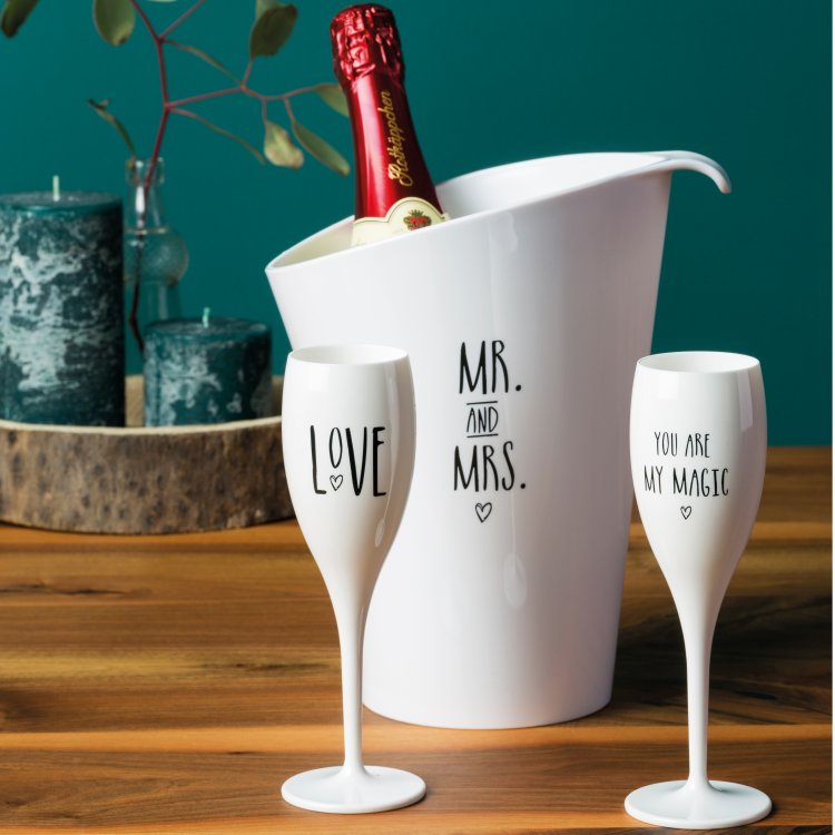 CHEERS NO.1 ICH FEIER DAS LEBEN, sklenice na sekt 100ml KOZIOL, bílá