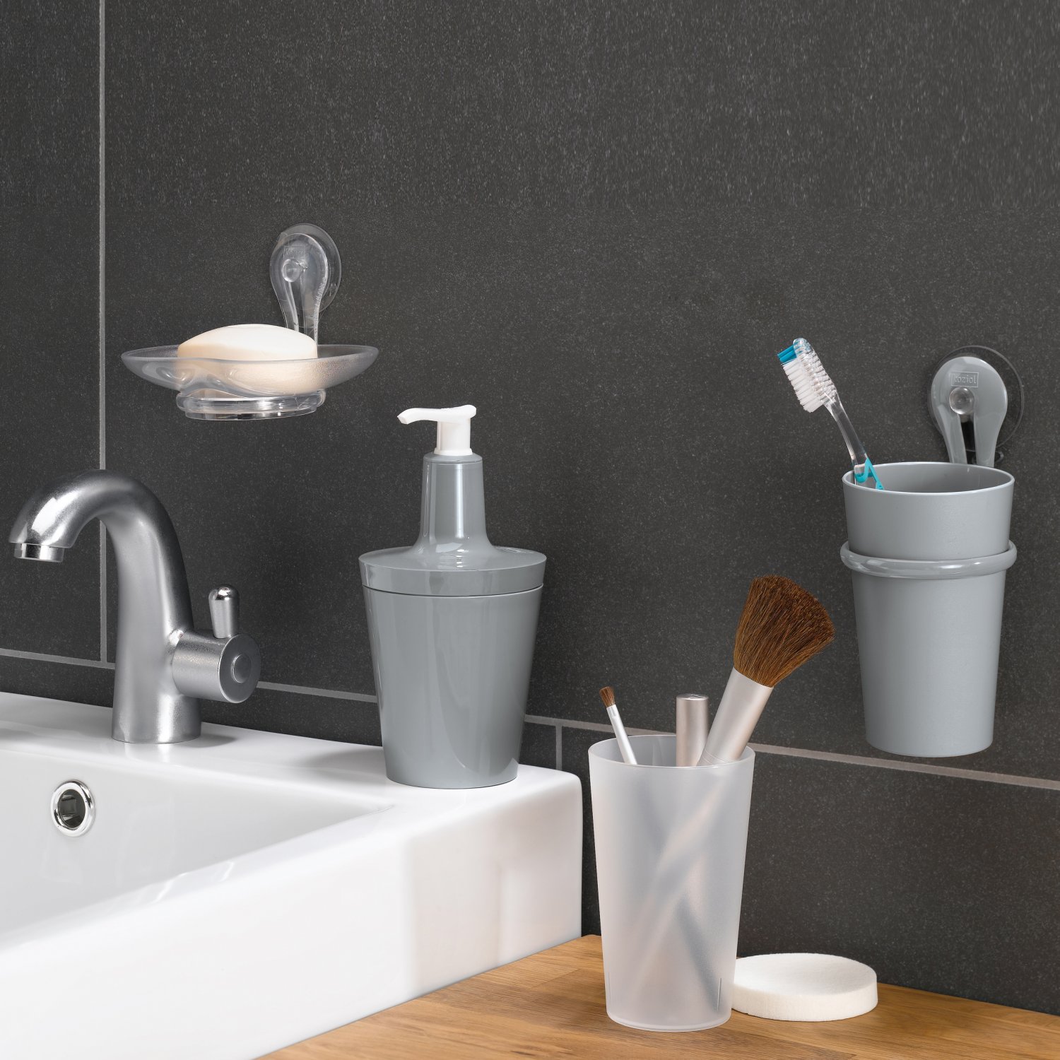 FLOW dávkovač na mýdlo, mýdlenka šedá Organic 250ml KOZIOL