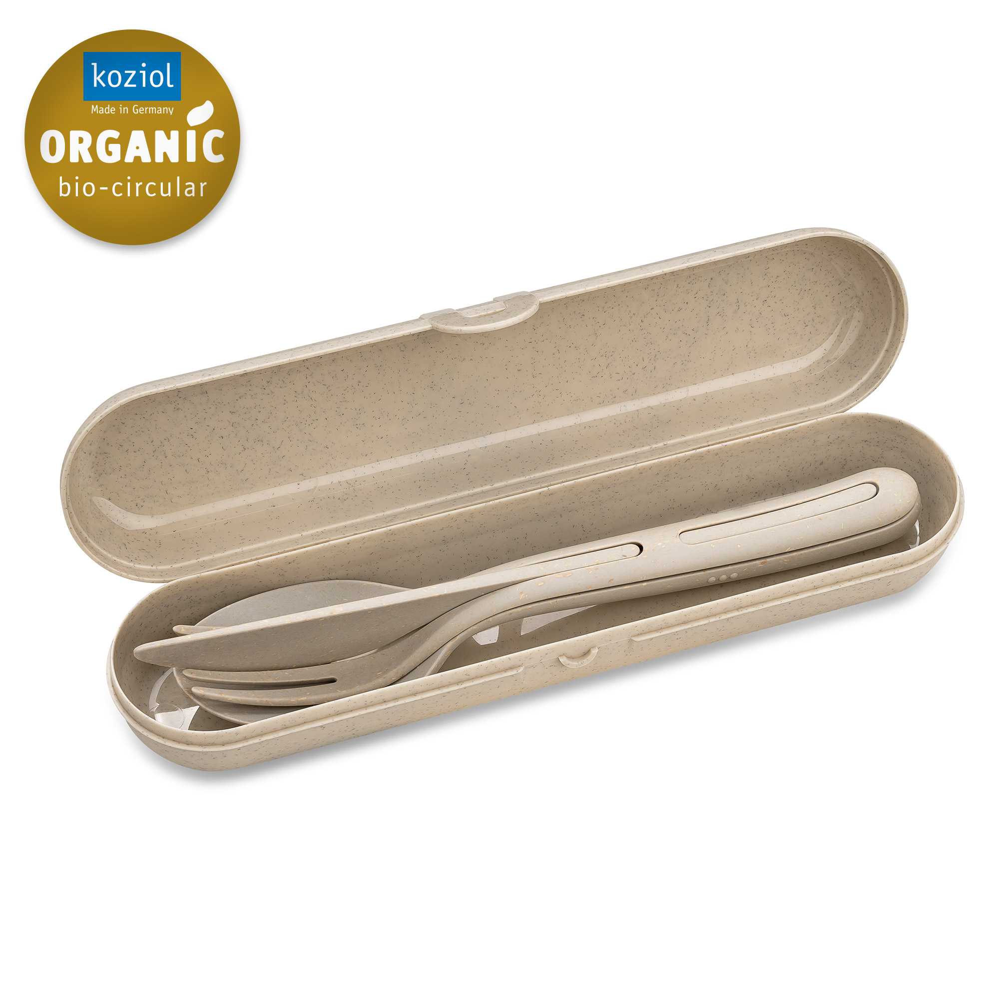 Příborník KLIKK READY + sada příborů Písková ORGANIC KOZIOL