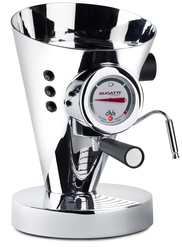 Kávovar, pressovač Diva EVOLUTION chrom Bugatti + dóza na kávu KOZIOL