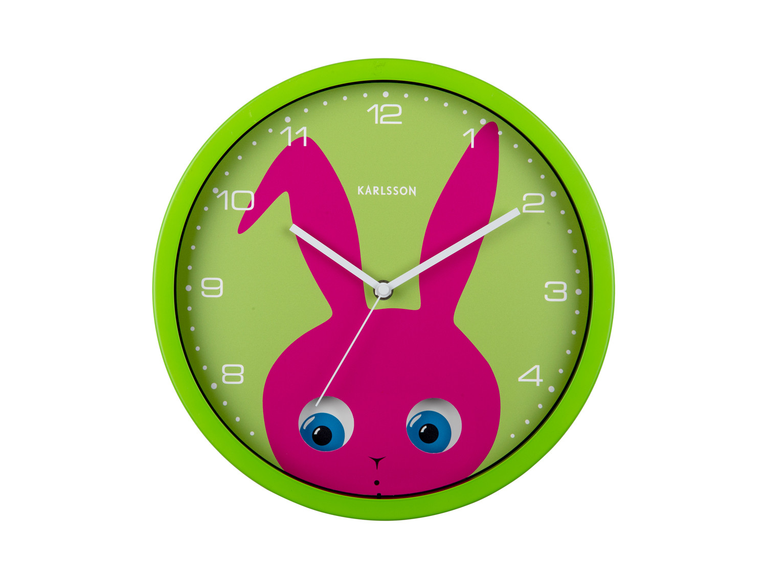 Nástěnné hodiny s kyvadlem zajíc Bunny 31cm zelené KARLSSON