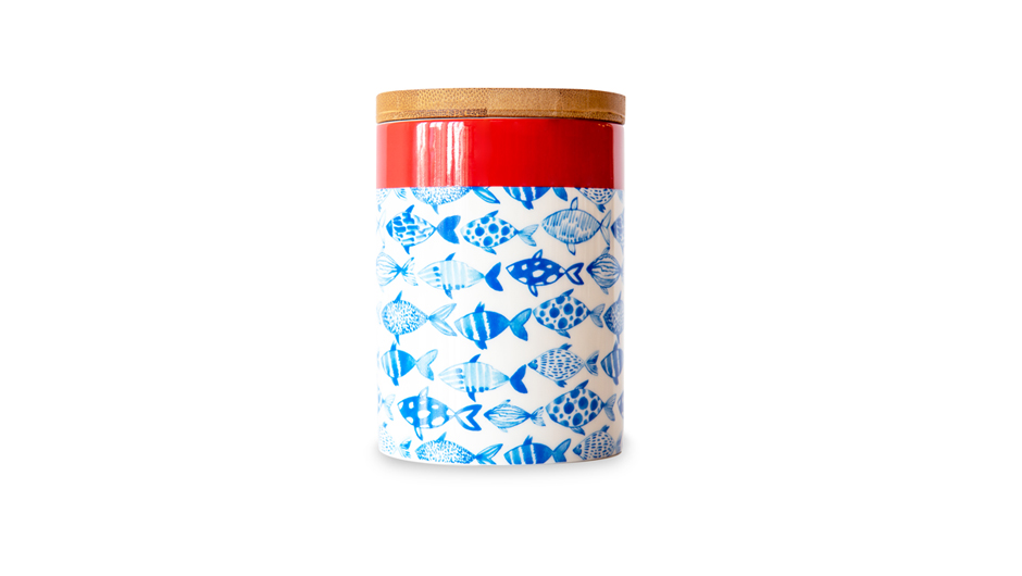 Porcelánová dóza s dřevěným víkem malá Fish REMEMBER