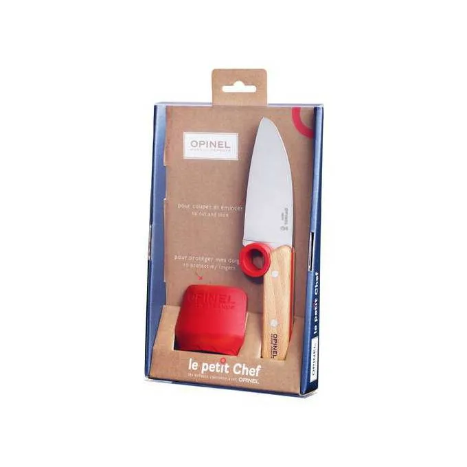 Dětský nůž + chránič prstů červený Le Petit Chef Opinel