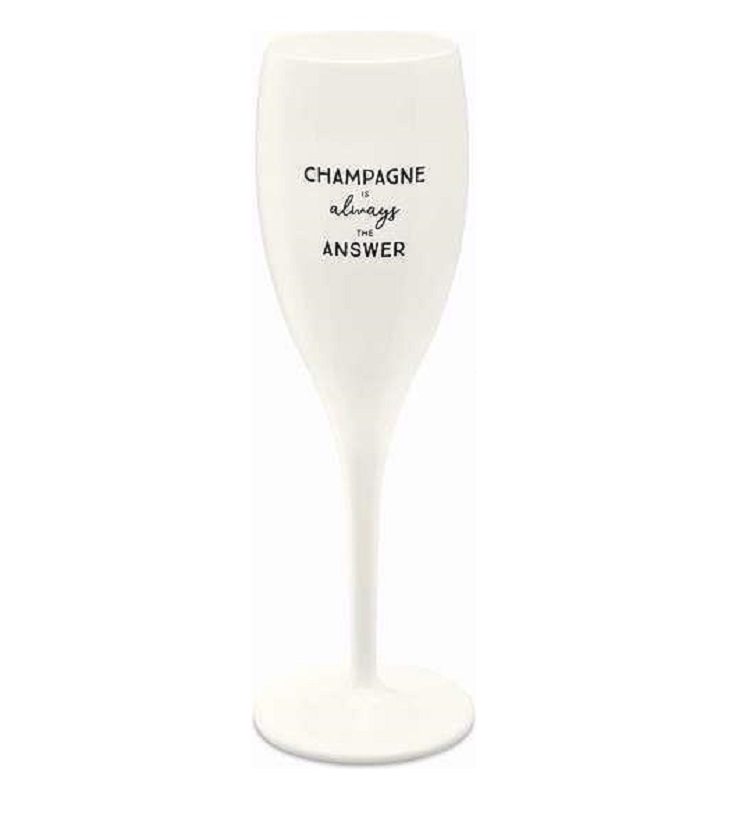CHEERS NO.1 CHAMPAGNE IS THE ANSWER, sklenice na sekt 100ml KOZIOL, bílá