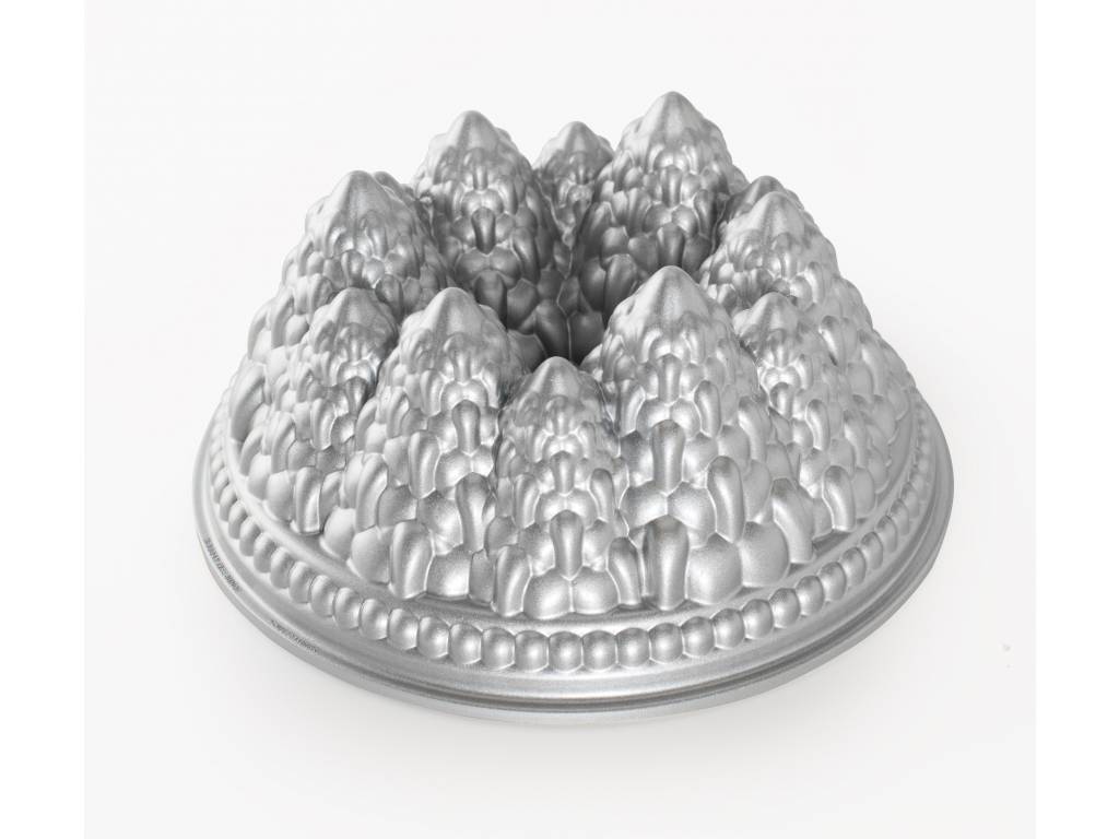 Forma na bábovku Zimní les,velká stříbrná Nordic Ware