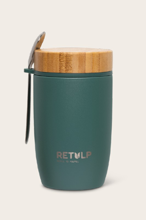 Velký termo dvoustěnný hrnek/kulatý box s bambusovým víčkem a lžicí zelený 500ml RETULP