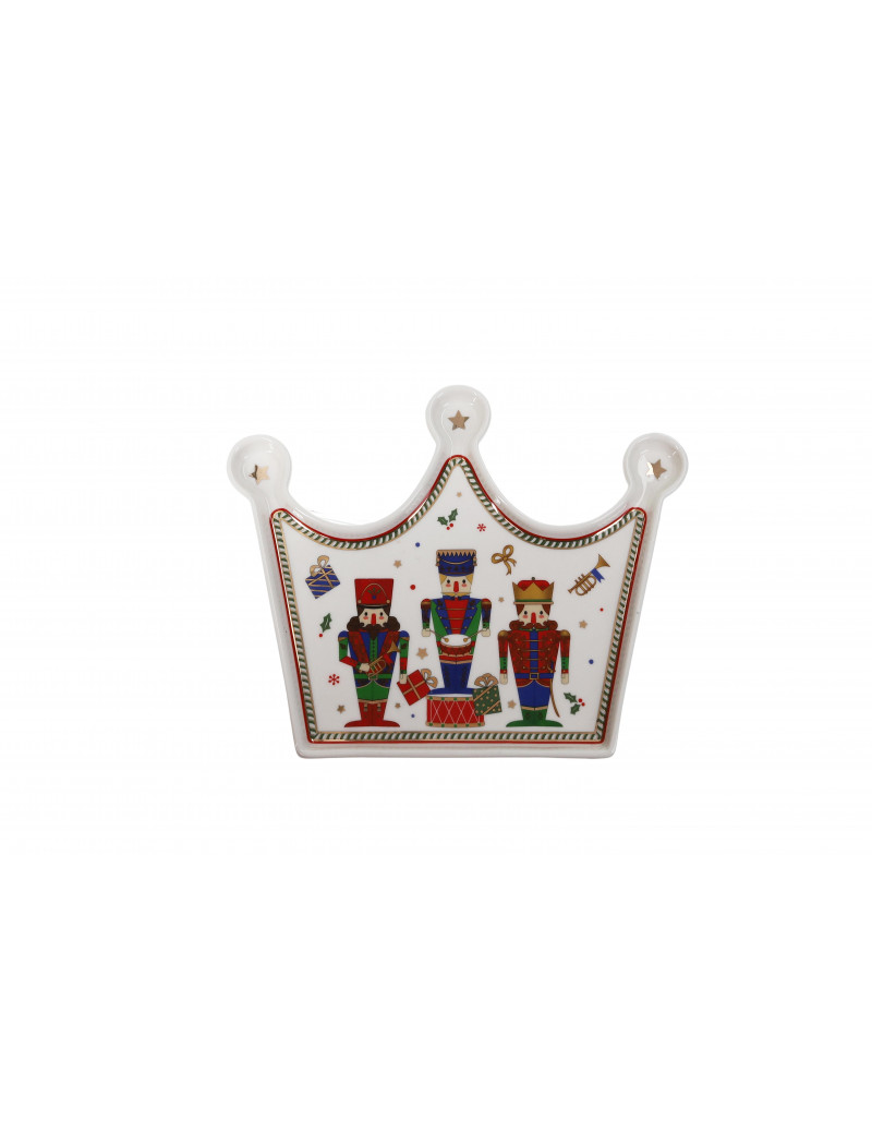 Vánoční porcelánový tác Lo Schiaccianoci ve tvaru korunky 21x16,5cm BRANDANI