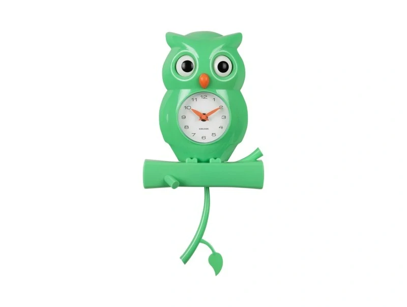 Nástěnné hodiny s kyvadlem sova OWL zelené KARLSSON