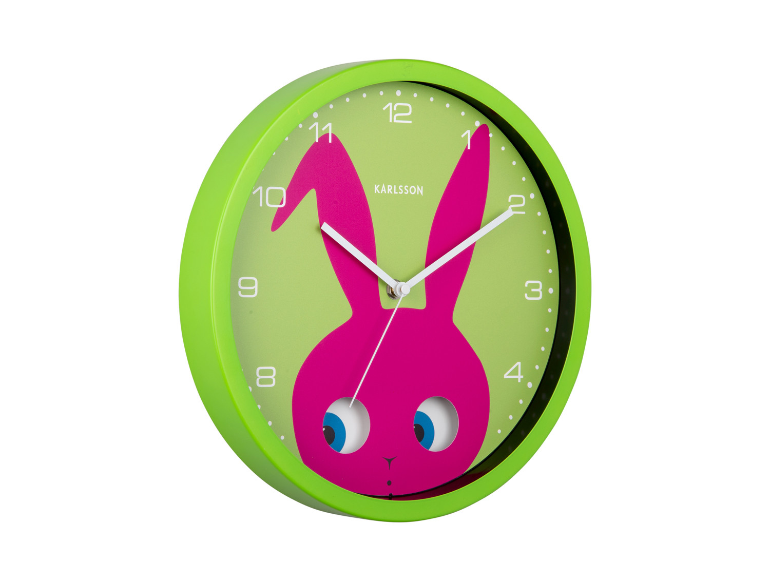 Nástěnné hodiny s kyvadlem zajíc Bunny 31cm zelené KARLSSON