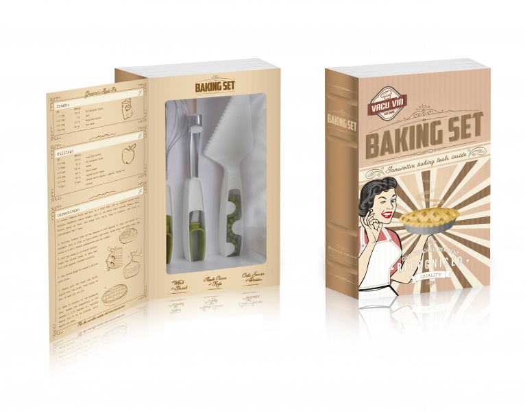 Dárkový set- metla na šlehání, odstranovač jadřinců, servírovací lopatk Baking set VacuVin