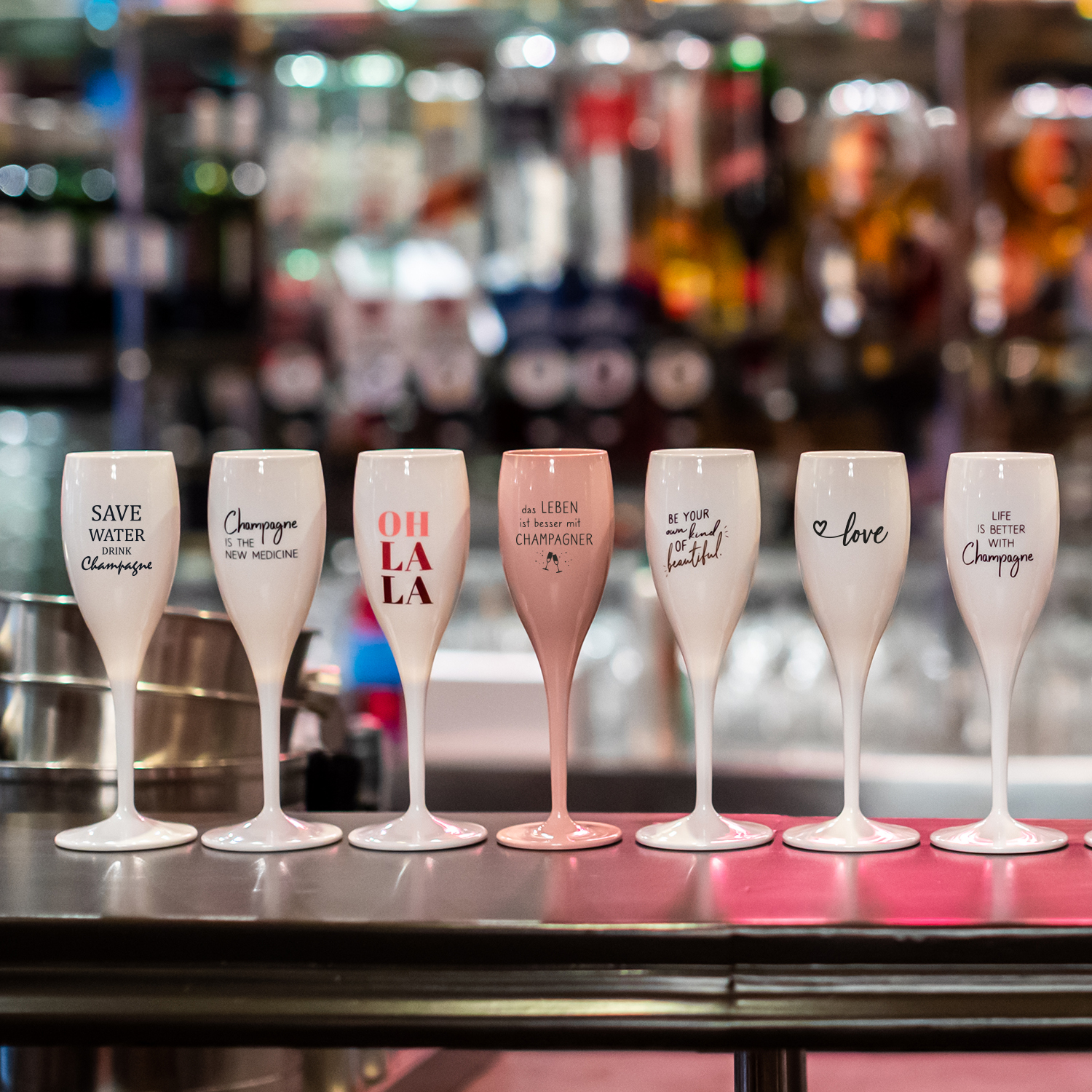 CHEERS NO.1 DAS LEBEN IST BESSER MIT CHAMPAGNER, sklenice na sekt 100ml KOZIOL, růžová