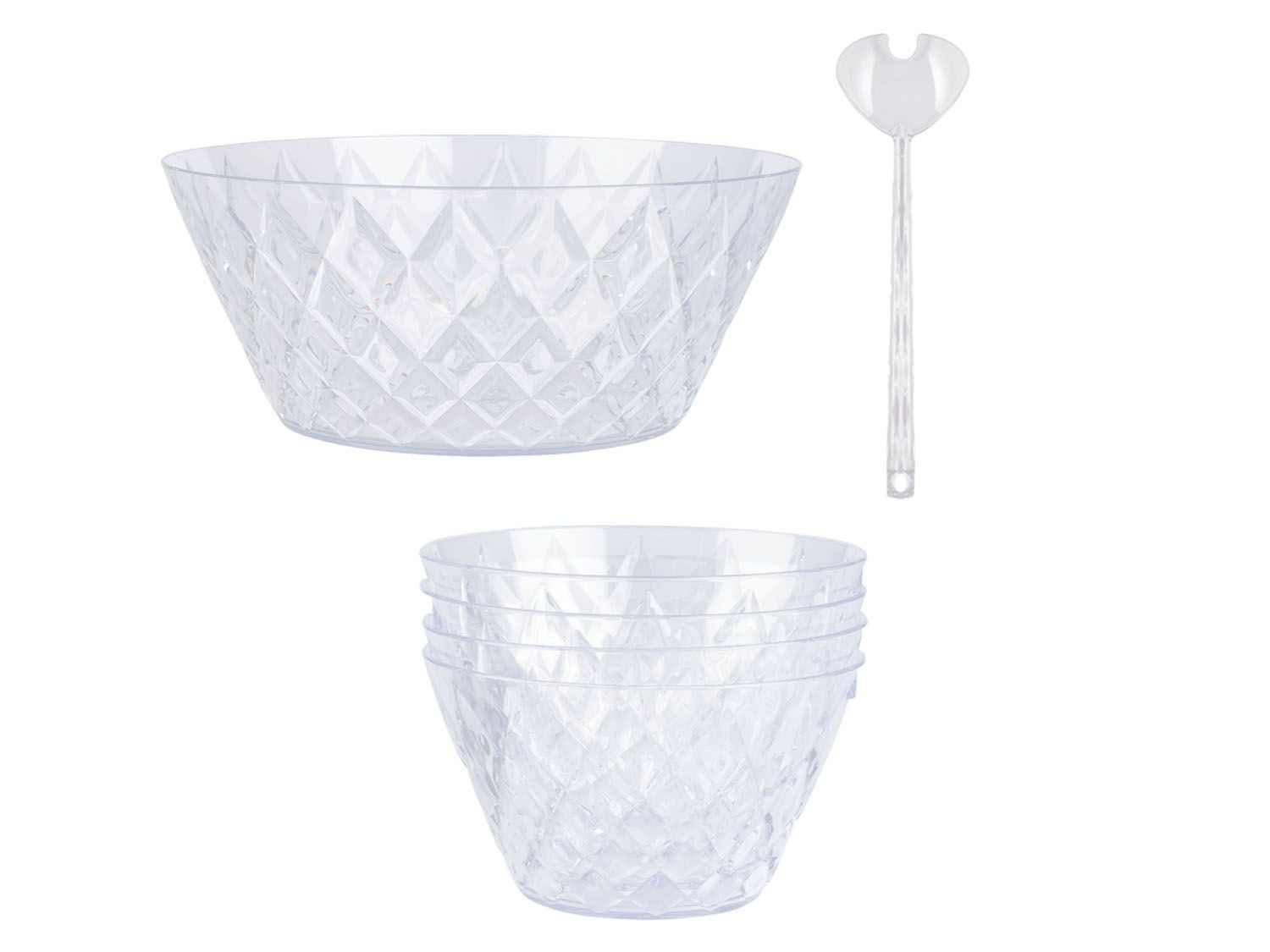 CRYSTAL set mísa 3,5 l + 4 misky + salát příbor transp.čirá KOZIOL