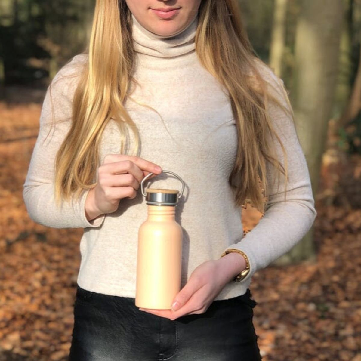 Nerezová láhev Urban na vodu s bambusovým víčkem 500 ml růžová RETULP