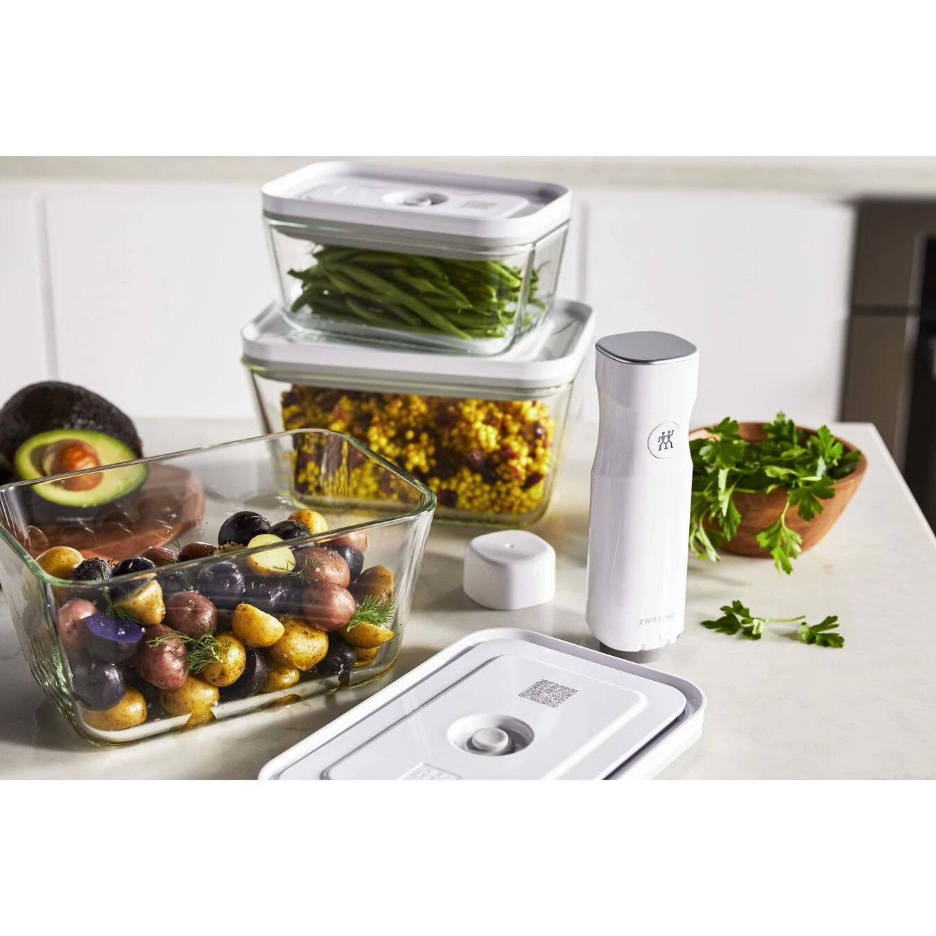 Vakuovací dóza šedé víko Fresh & Save, skleněná, zapékací, 2,85 l ZWILLING