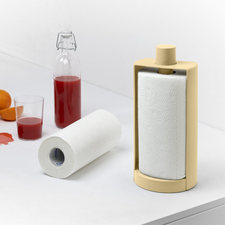 Stojan na papírové utěrky s brzdou STOP žlutý Blim+