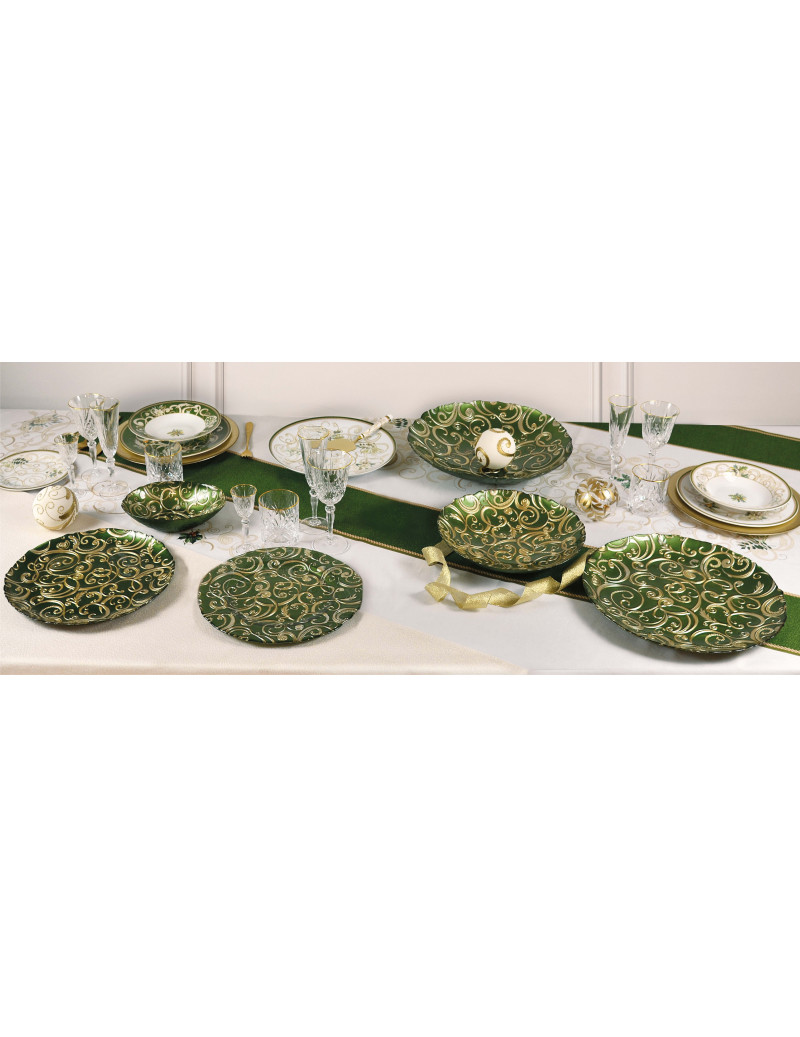 Skleněný talíř 31 cm zelený Filo D´Oro Verde BRANDANI