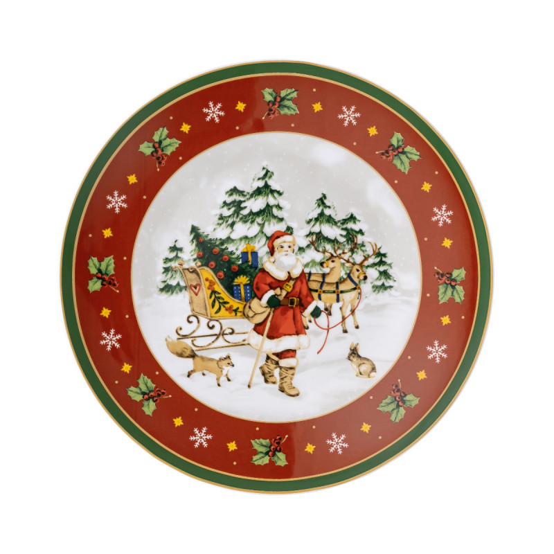 Vánoční tác na noze Veselé Vánoce, 27 cm Santa a sáně Rosenthal