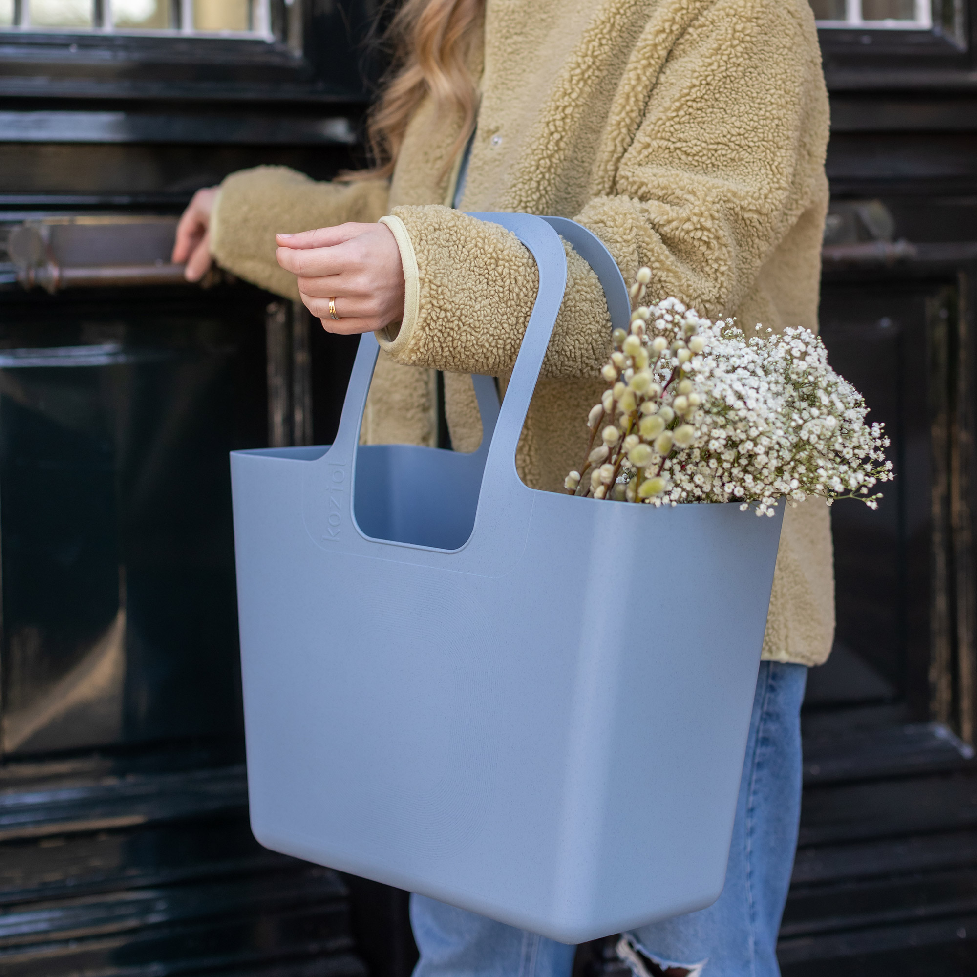 TASCHE XL plážová taška, zásobník, stojan na časopisy a noviny a na hračky Modrá Organic KOZIOL