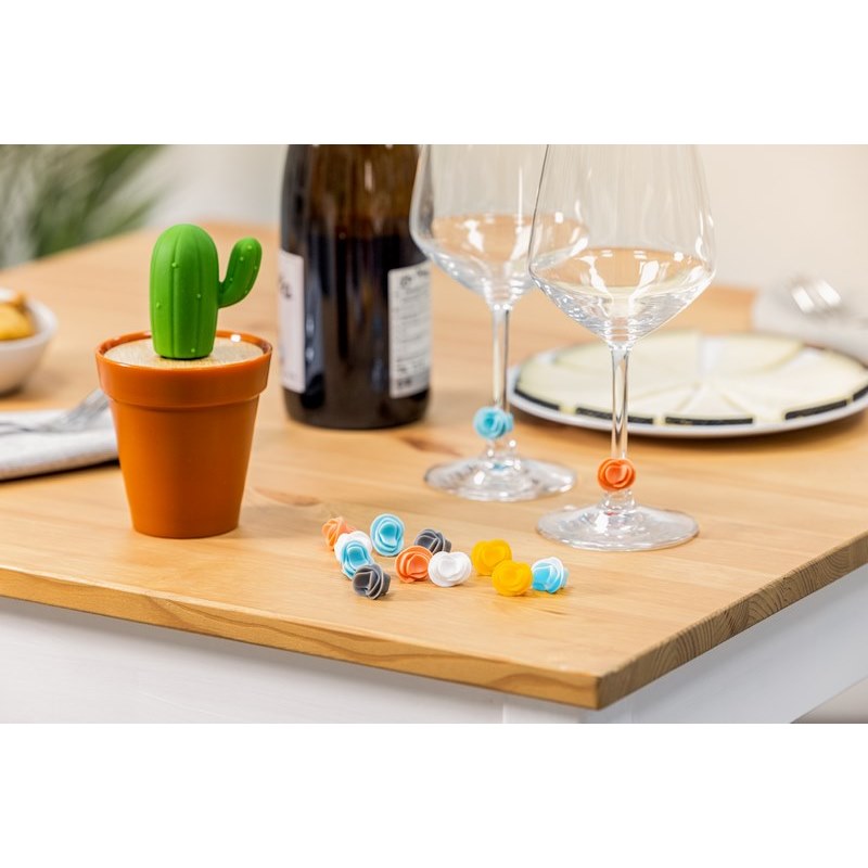 Sada na víno Cactus s lahví a 6 silikonovými popisovačů VIGAR