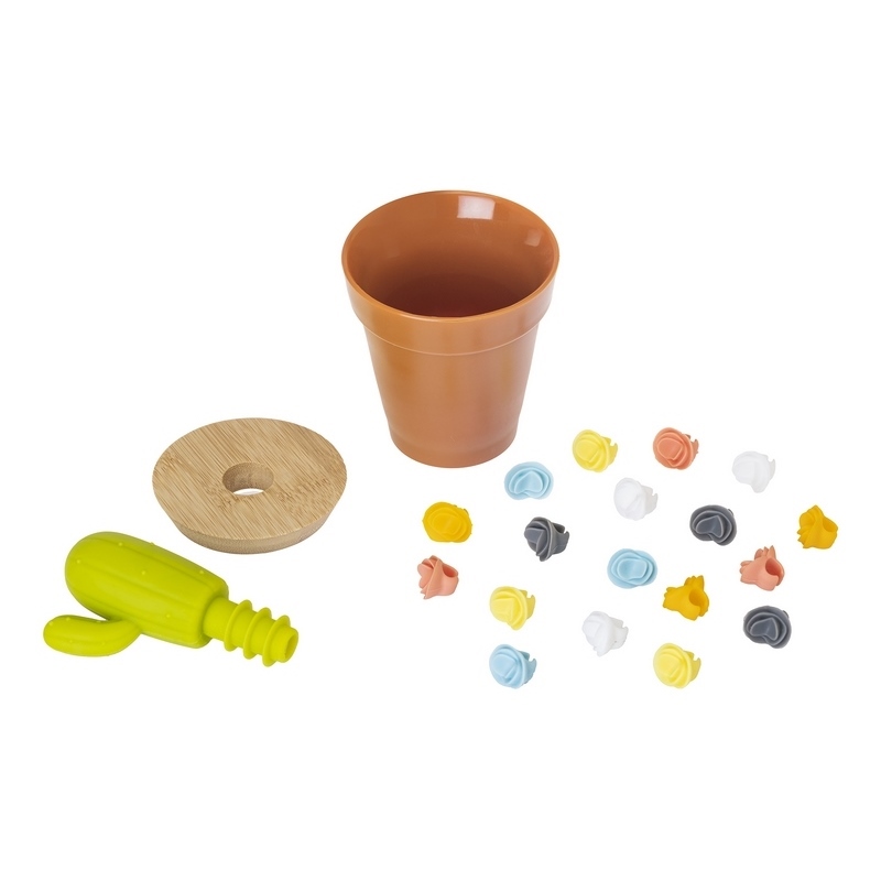 Kaktusová sada na víno se zátkou, 18 rozlišovačů a květináčem s bambusovým víčkem Vigar