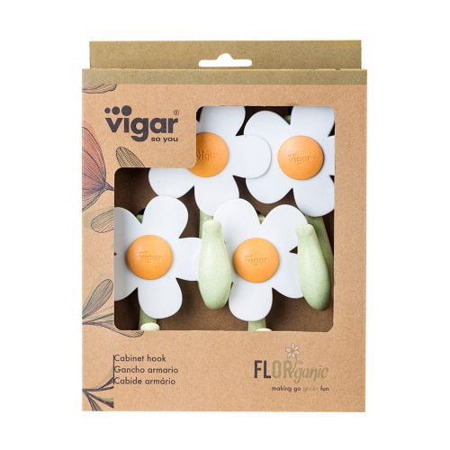 Sada 4 ks háčků, věšák na ručník, utěrku s háčkem na dvířka FLORGANIC s kytičkou VIGAR