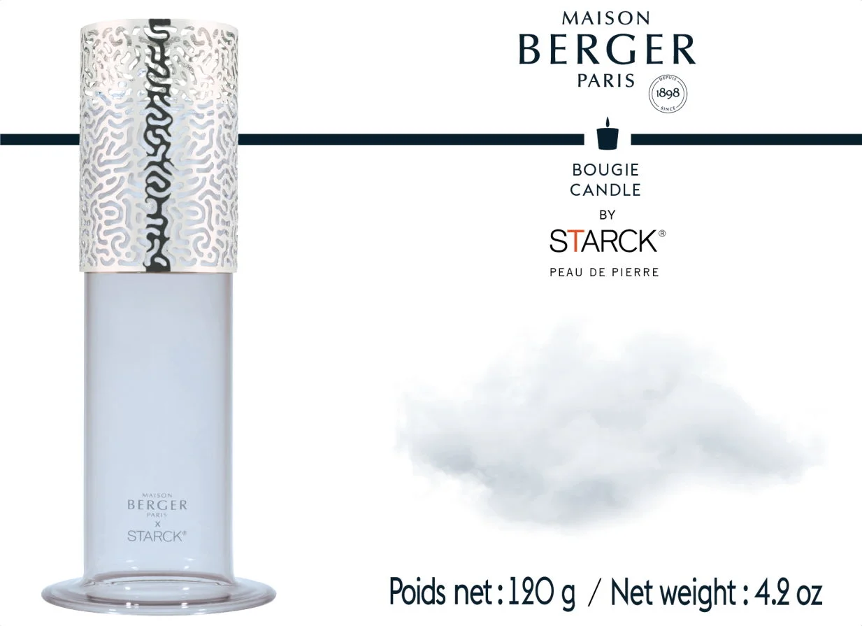 Svícen Starck, šedý + vonná svíčka Peau de Pierre, 120 g Maison Berger Paris