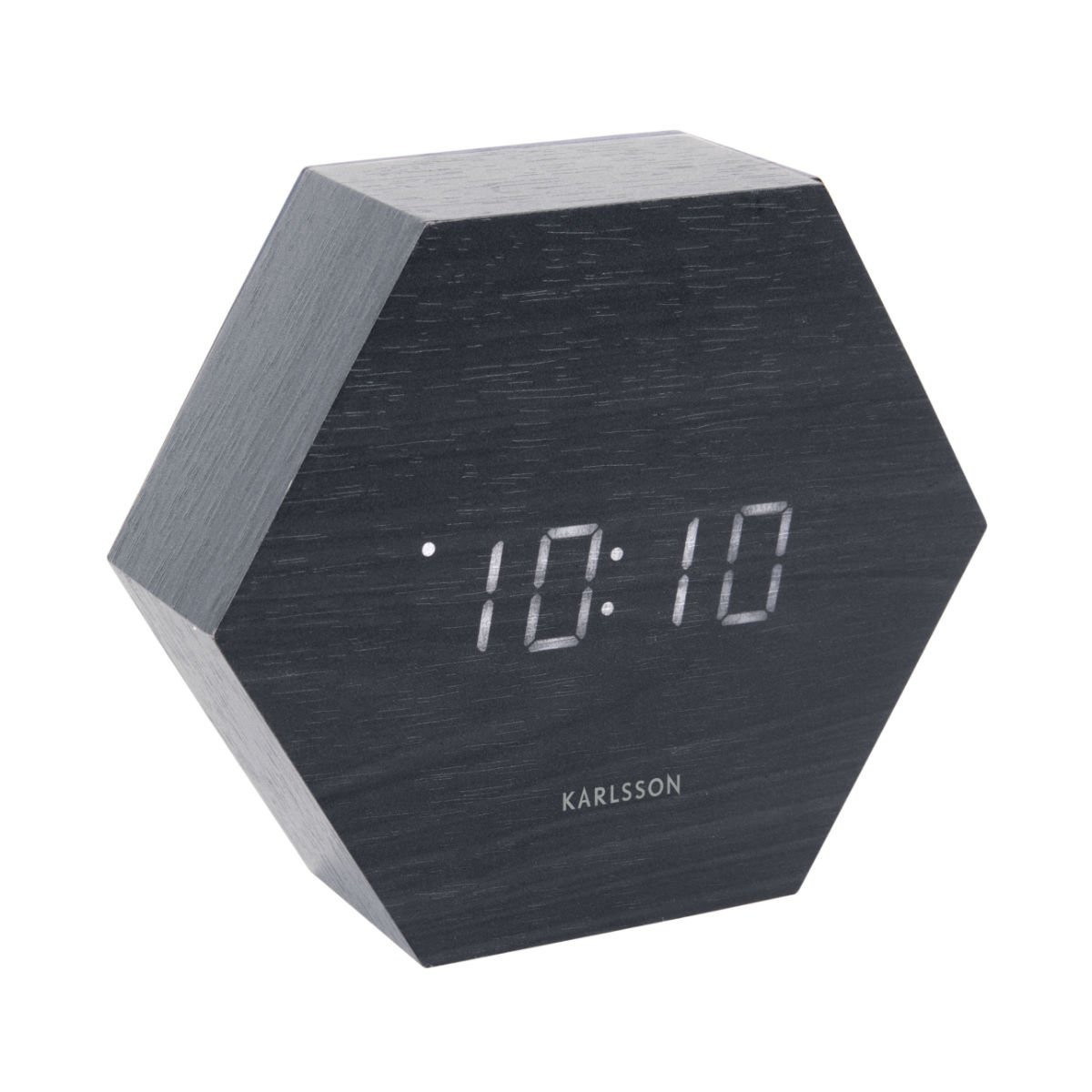 Budík Hexagon s LED displejem černý Karlsson