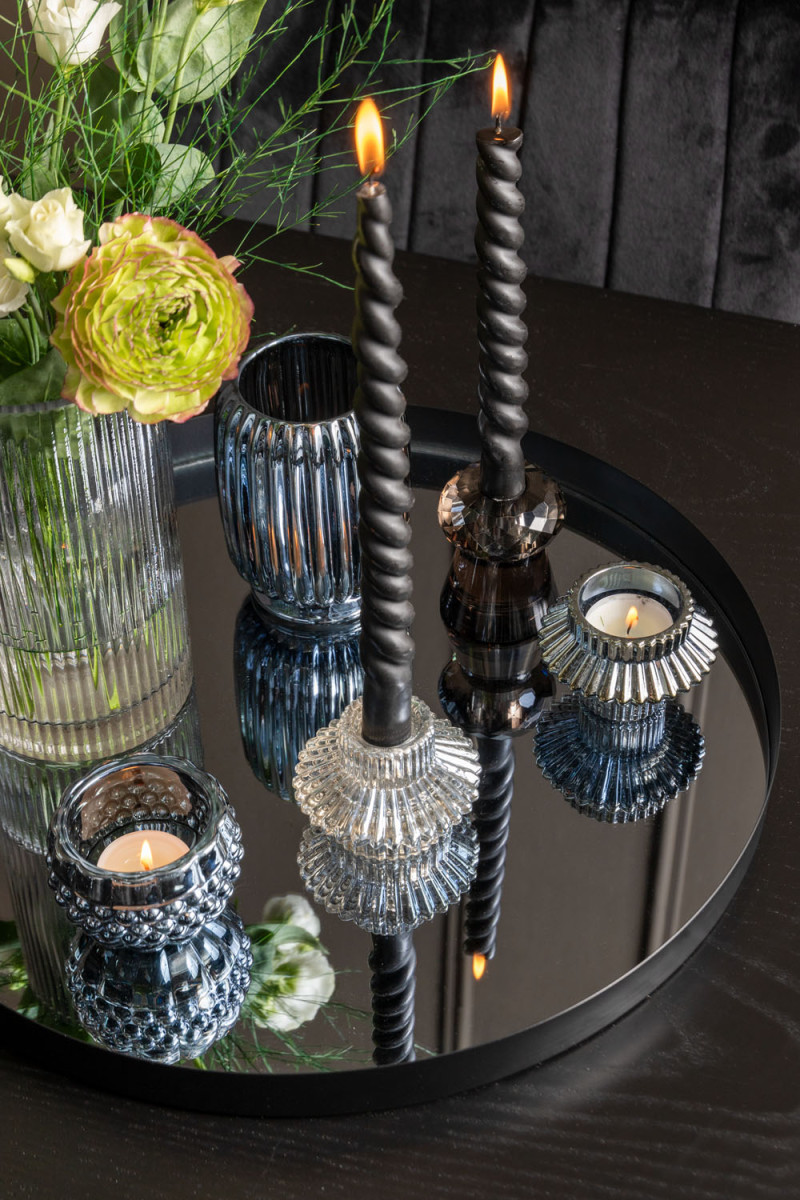 Svícen / váza Votive Sparkle lines sklo velké černé Present Time