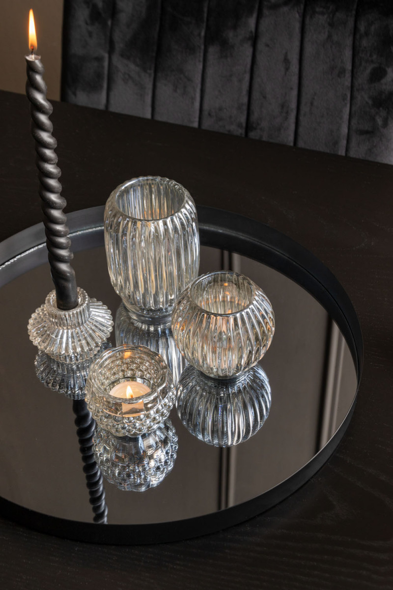 Svícen / váza Votive Sparkle lines sklo velký stříbrný Present Time
