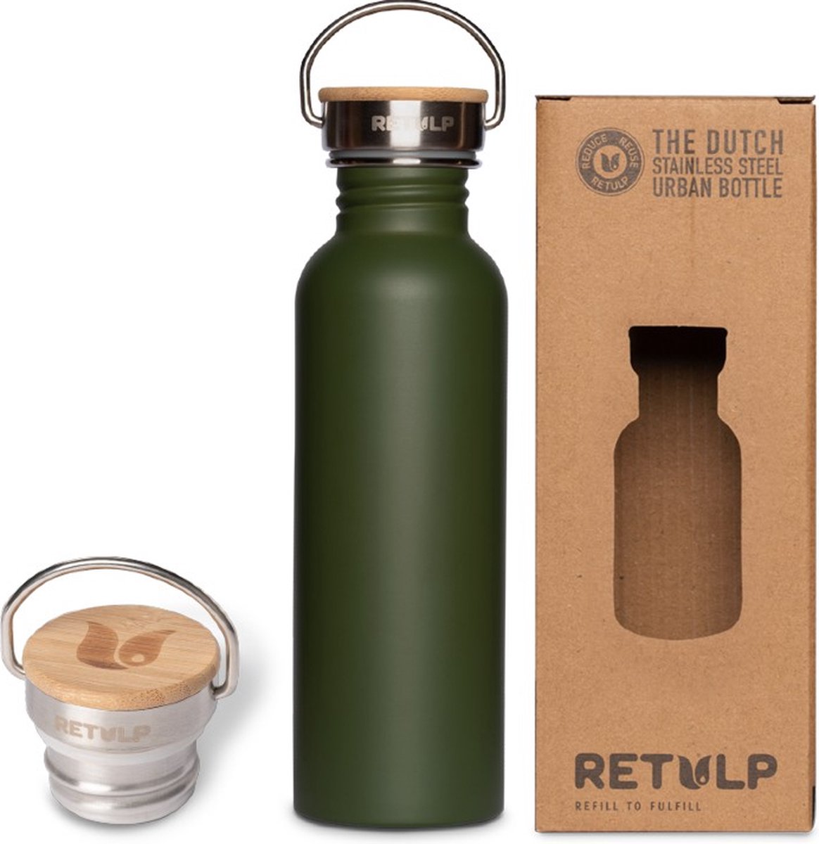 Nerezová láhev na vodu Urban s bambusovým víčkem 750 ml zelená RETULP