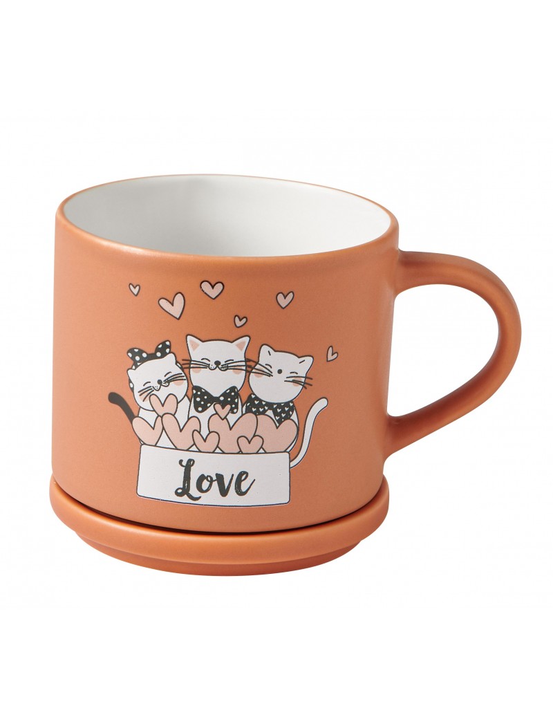 Sada 2 porcelánových šálků s víkem/podšálkem s motivem koček 350ml BRANDANI