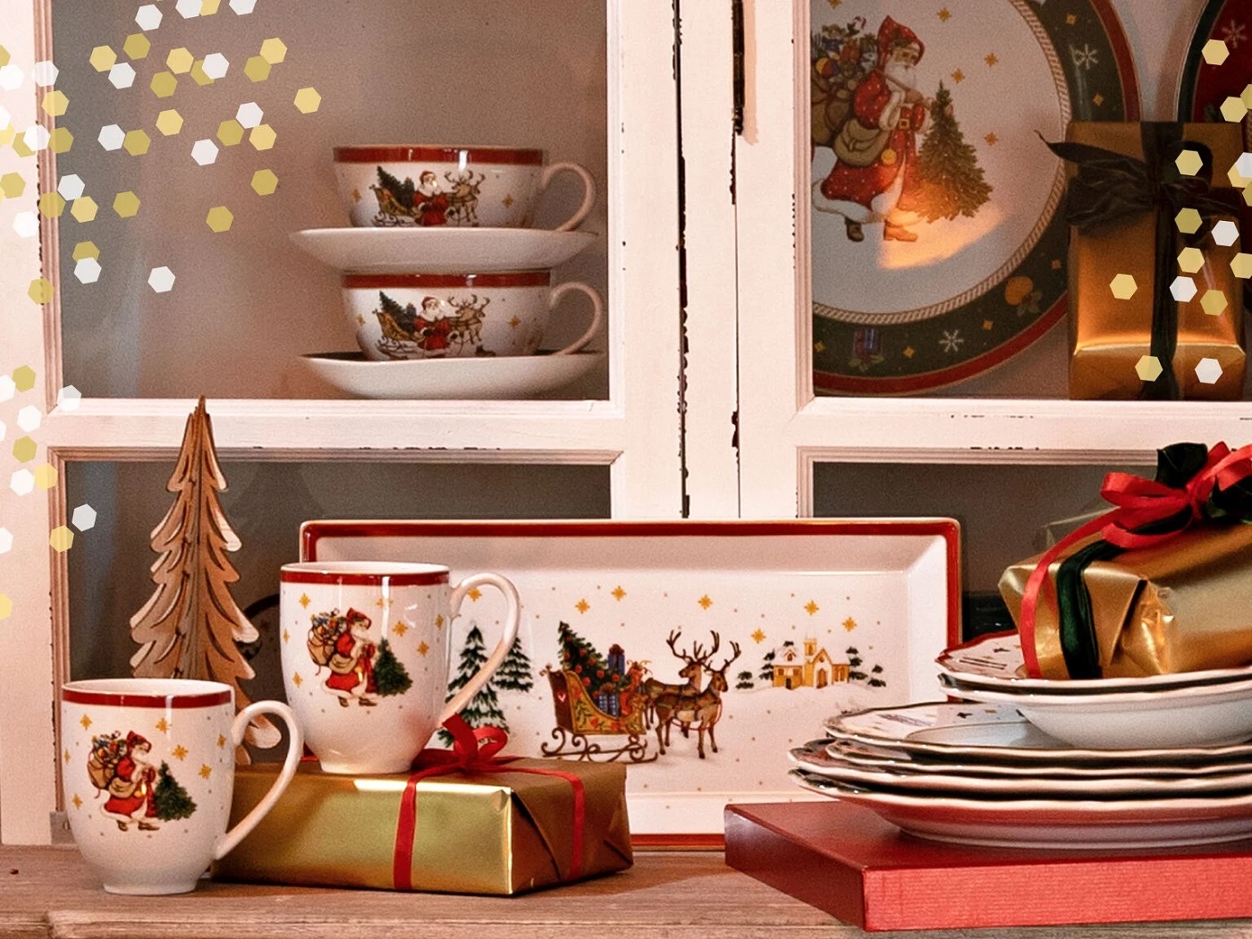 Vánoční tác na noze Veselé Vánoce, 27 cm Santa a sáně Rosenthal