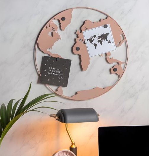 Magnetická tabule Mapa světa s magnety žehlička světle růžová 50cm Present Time