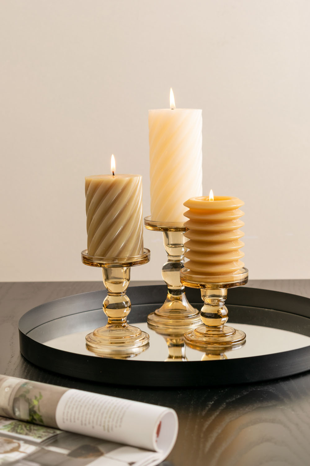 Skleněný svícen Glass Art pískově hnědý 8,8 cm Present Time