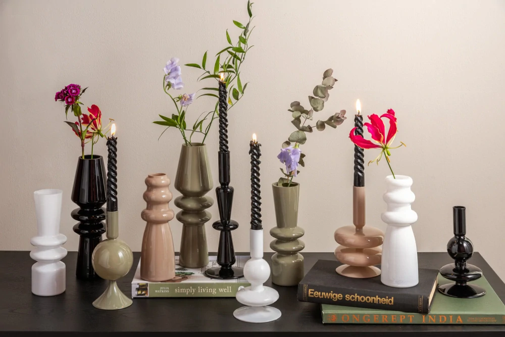 Svícen Sparkle Bubbles sklo černé Present Time