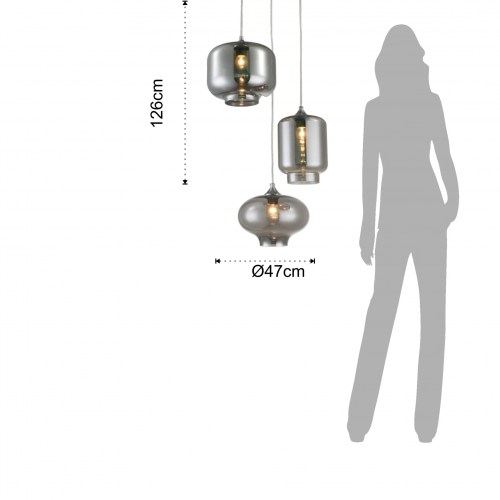 Lustr 3 světla SAKY SMOKED MIRROR TOMASUCCI