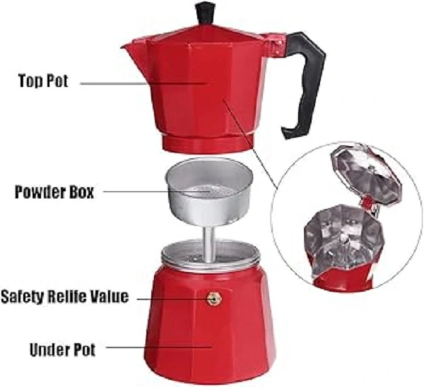 Kávovar espressa Classico Moka na 1 šálek - 50 ml metalická červená Cilio