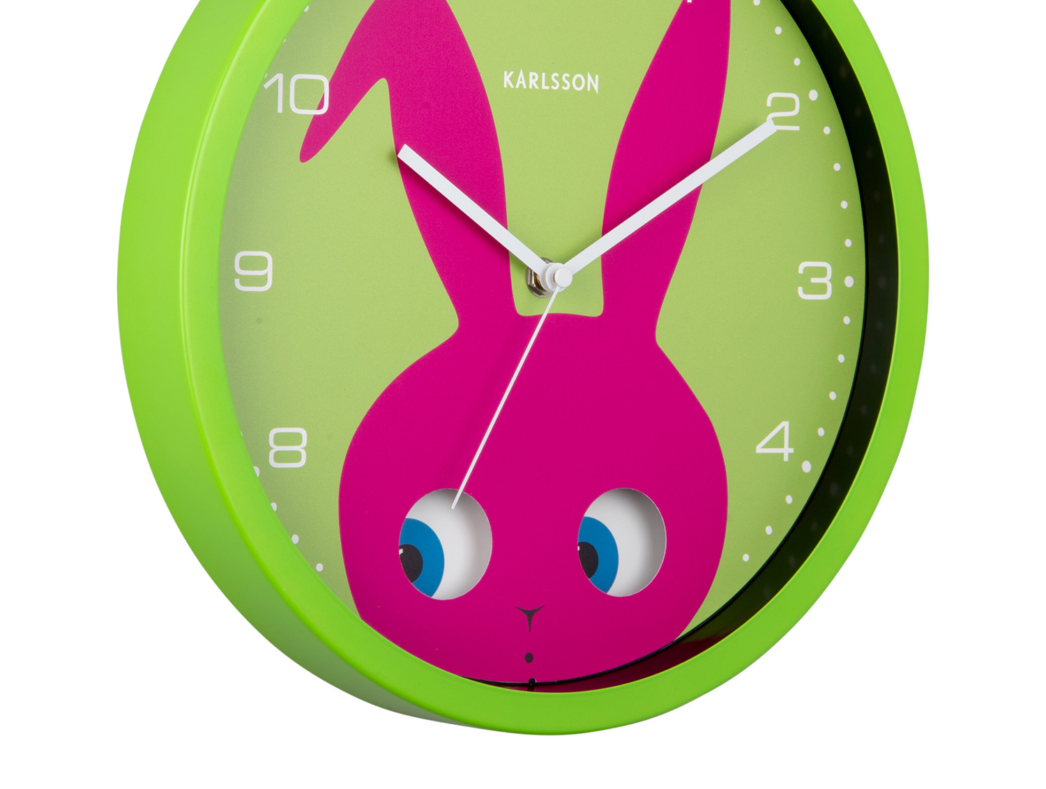 Nástěnné hodiny s kyvadlem zajíc Bunny 31cm zelené KARLSSON