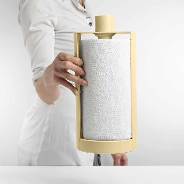 Stojan na papírové utěrky s brzdou STOP žlutý Blim+