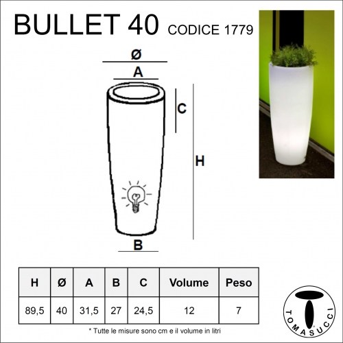 Stojací lampa/váza pro venkovní i vnitřní použití BULLET 40 TOMASUCCI