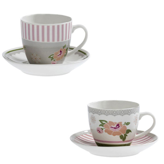 Sada 2 šálků s podšálky na čaj / kávu 150ml Peonia BRANDANI
