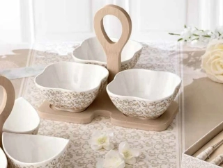 Sada 3 kusů mističek z porcelánu s podporou v přírodním bambusu RICCIOLO DI FATA BRANDANI
