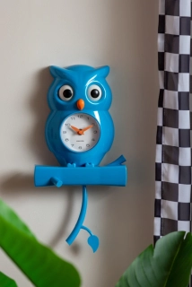 Nástěnné hodiny s kyvadlem sova OWL modré KARLSSON