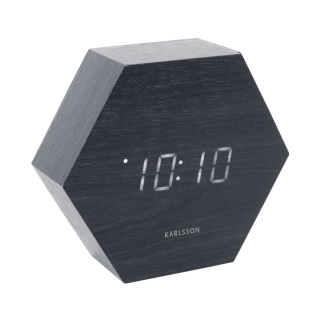Budík Hexagon s LED displejem černý Karlsson