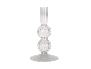 Skleněný svícen Swirl Bubbles čirý 16 cm Present Time