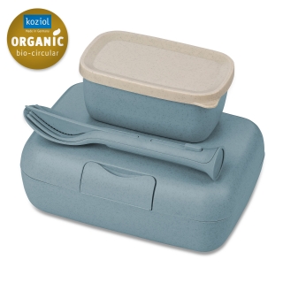 CANDY READY set dvou obědových boxů s příborem Modrá Organic KOZIOL