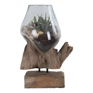 House Nordic Kapka na vodu z teakového dřeva a skla, přírodní, v25 cm